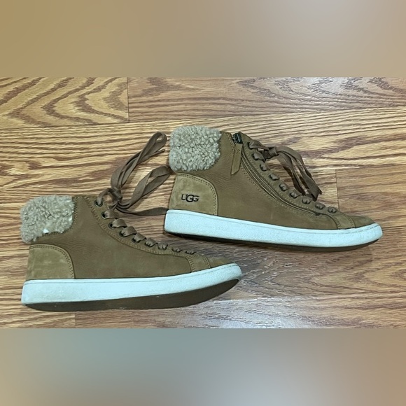 UGG Olive 1019716 Chestnut Leather High Top Lace Up Sneaker Shoes Womens Size 7 - Picture 6 of 11